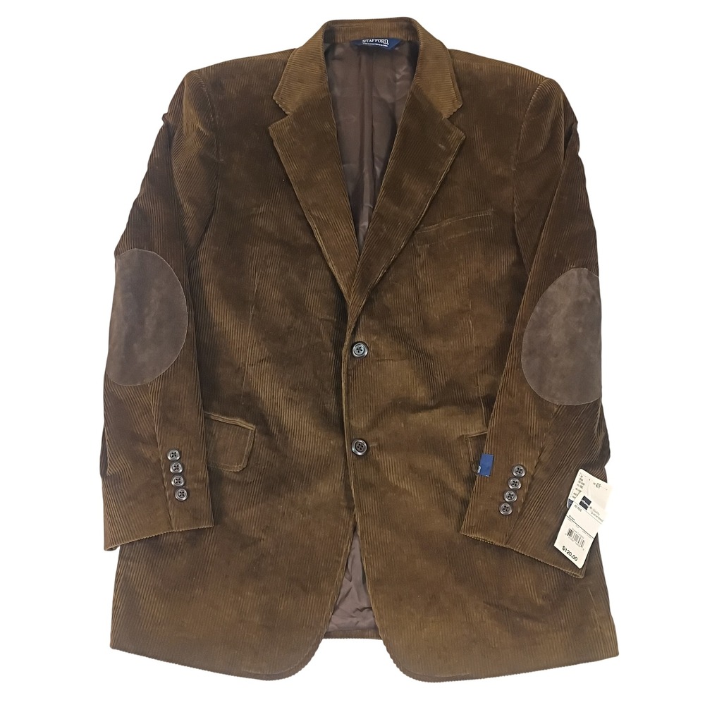 Stafford Mens Brown Corduroy Blazer Elbow Patches Sport Coat 42R NEW NWT $120